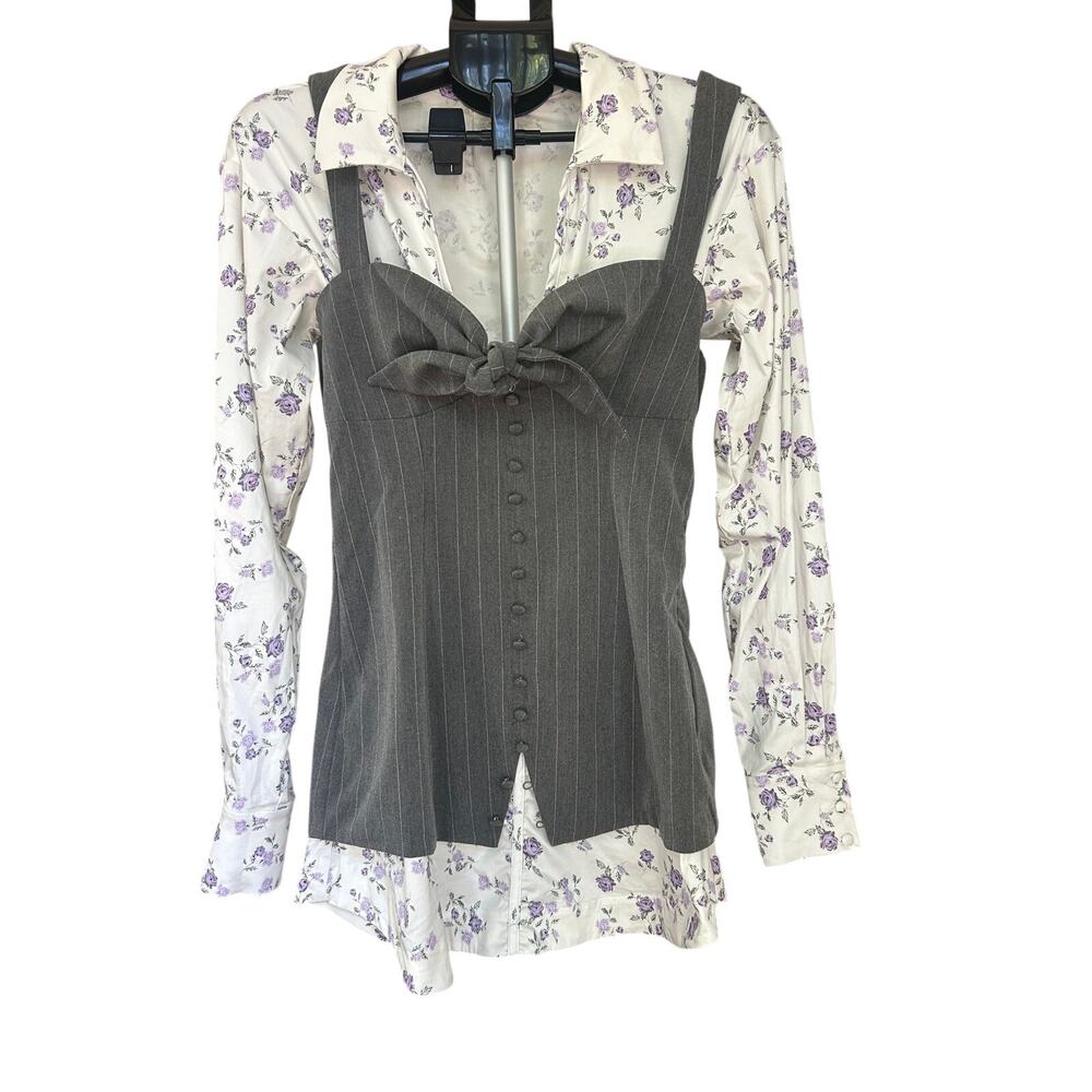 For Love & Lemons Layered Mixed Pinstripe Corset Mini Dress S